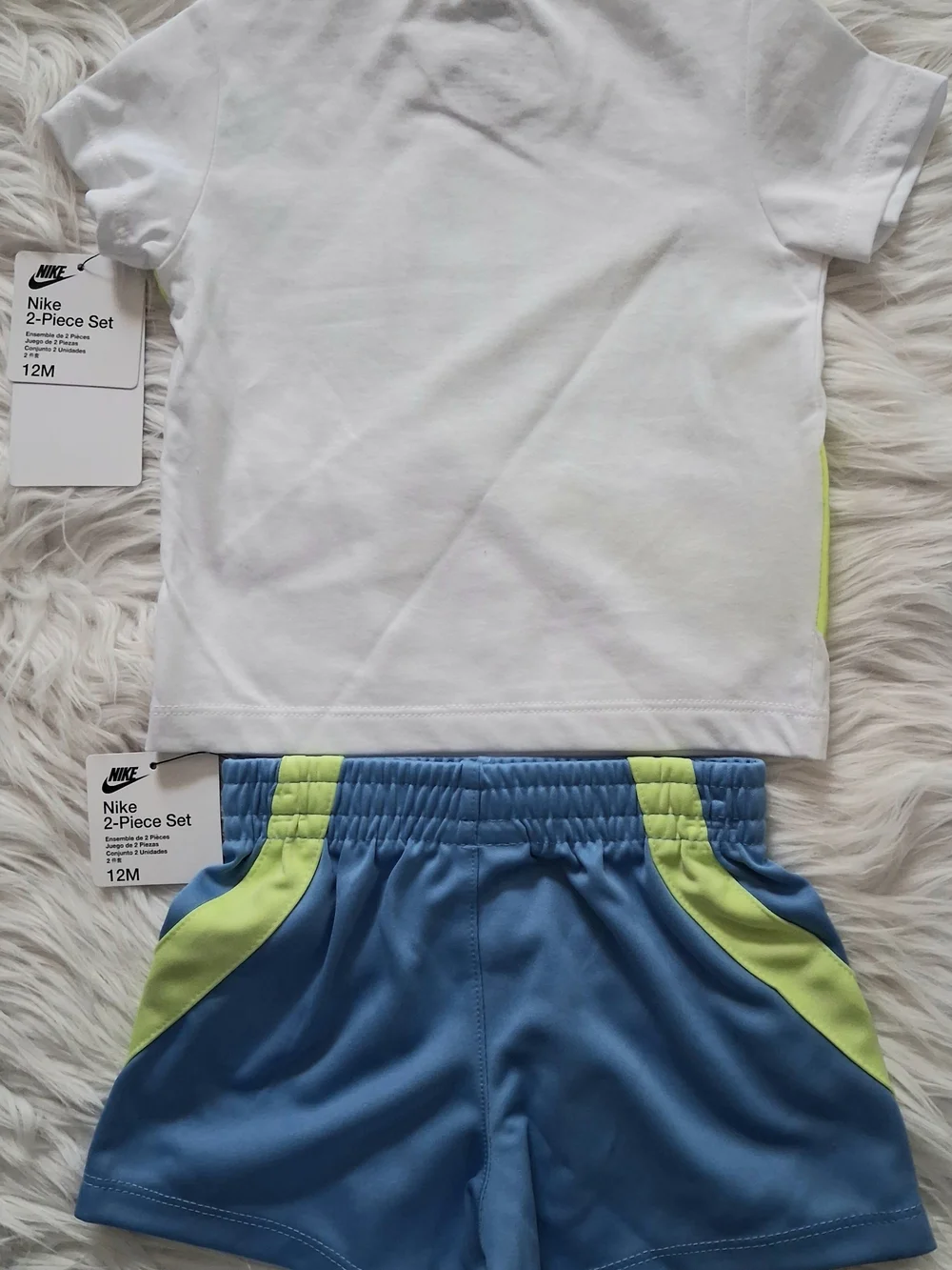 Nike Toddler 2-Piece Tee & Shorts Set in White, Neon Yellow & Blue-NWT - Picture 2 of 2